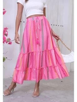 New Women's Long Skirt Bohemia Boho Long Maxi High Waist Skirts Graphic Color Block Patchwork Print Micro-elastic Holiday Beach Summer Polyester Women Skirts