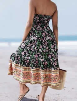 Online Women's Long Skirt Elegant Maxi High Waist Skirts Floral Geometric Ruched Print Flowy Inelastic Going out Casual Daily Black Red Blue Sky Blue Summer Polyester Women Skirts