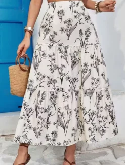 Online Women's Long Skirt Maxi Skirts Patchwork Floral Graphic Vacation Date Summer Elegant Women Skirts|Spring Pants