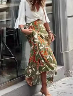 Discount Women's Long Skirt Maxi Skirts Patchwork Floral Graphic Vacation Street Summer Elegant Vintage Women Skirts