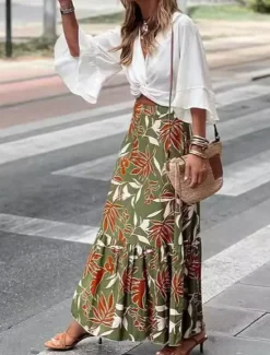 Discount Women's Long Skirt Maxi Skirts Patchwork Floral Graphic Vacation Street Summer Elegant Vintage Women Skirts