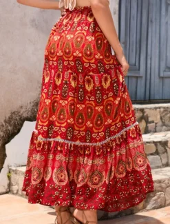 Outlet Women's Long Skirt Maxi Skirts Pleated Graphic Street Daily Spring Vintage Fashion Ethnic Navy Red Blue Women Skirts