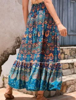 Outlet Women's Long Skirt Maxi Skirts Pleated Graphic Street Daily Spring Vintage Fashion Ethnic Navy Red Blue Women Skirts