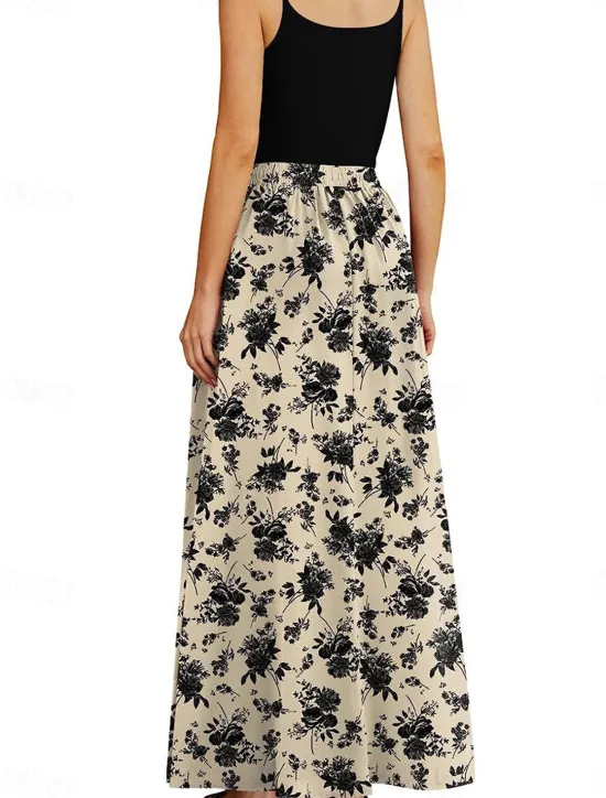 Discount Women's Long Skirt Maxi Skirts Patchwork Floral Graphic Going out Casual Daily Summer Elegant Vintage Blue Black Blue Khaki Women Skirts|Spring Pants