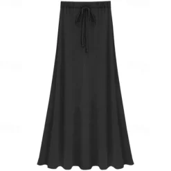 Hot Women's Long Skirt Skirts Split Ends Solid Colored Daily Vacation Spring & Summer Cotton coastal grandma style Basic Casual Mermaid Black Grey Women Skirts