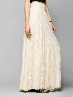 Clearance Women's Long Skirt Straight Maxi High Waist Skirts Lace Floral Solid Colored Prom Vacation All Seasons Elegant Vintage Almond Black White Women Skirts