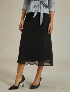Women's Loose Elegant Midi High Waist Skirts Inelastic Summer Chiffon Women Skirts