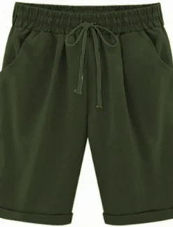 New Women's Lounge Shorts Pure Color Elastic Waist with Drawstring Simple Casual Comfort Home Daily Vacation Breathable Pocket Five-point Pants Women Shorts