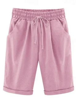 New Women's Lounge Shorts Pure Color Elastic Waist with Drawstring Simple Casual Comfort Home Daily Vacation Breathable Pocket Five-point Pants Women Shorts