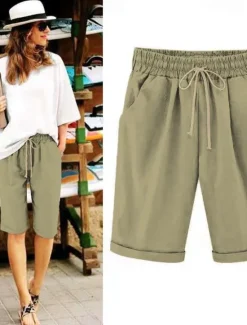 New Women's Lounge Shorts Pure Color Elastic Waist with Drawstring Simple Casual Comfort Home Daily Vacation Breathable Pocket Five-point Pants Women Shorts