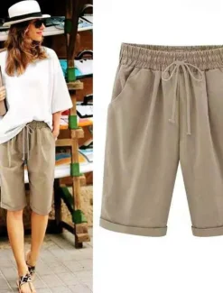 New Women's Lounge Shorts Pure Color Elastic Waist with Drawstring Simple Casual Comfort Home Daily Vacation Breathable Pocket Five-point Pants Women Shorts