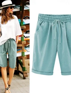New Women's Lounge Shorts Pure Color Elastic Waist with Drawstring Simple Casual Comfort Home Daily Vacation Breathable Pocket Five-point Pants Women Shorts