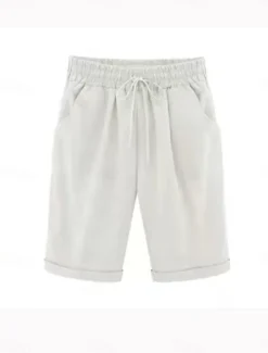 New Women's Lounge Shorts Pure Color Elastic Waist with Drawstring Simple Casual Comfort Home Daily Vacation Breathable Pocket Five-point Pants Women Shorts