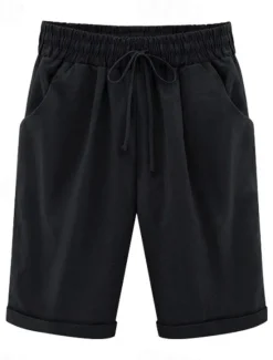 New Women's Lounge Shorts Pure Color Elastic Waist with Drawstring Simple Casual Comfort Home Daily Vacation Breathable Pocket Five-point Pants Women Shorts