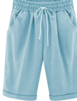 New Women's Lounge Shorts Pure Color Elastic Waist with Drawstring Simple Casual Comfort Home Daily Vacation Breathable Pocket Five-point Pants Women Shorts
