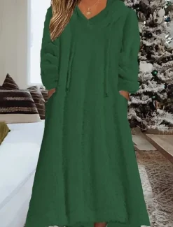 Online Women's Loungewear Nightshirt Dress Pure Color Casual Comfort Soft Home Daily Going out Coral Fleece Coral Velvet Warm Hoodie Long Sleeve Fall Winter Home Outfits Women Sleepwear