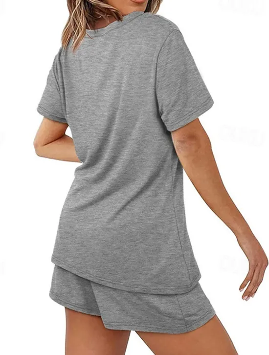 Outlet Women's Loungewear Nighty Sets 2 Pieces Pure Color Simple Comfort Home Street Cotton Crew Neck Short Sleeve T shirt Tee Shorts Summer Spring Home Outfits Women Pajama-Setter