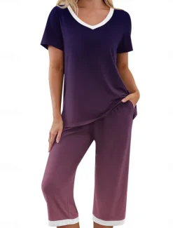 Hot Women's Loungewear Pajama Set Casual Comfort Graphic Elastic Waist T Shirt Pant Home Daily Long Sleeve Crew Neck Purple Green Gray Fall Winter Women Lingerie