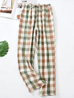 Hot Women's Loungewear Pants Lounge Pants Grid / Plaid Fashion Casual Soft Home Street Daily Cotton Breathable Long Pant Elastic Waist Fall Winter Home Outfits Women Sleepwear