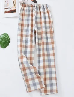 Hot Women's Loungewear Pants Lounge Pants Grid / Plaid Fashion Casual Soft Home Street Daily Cotton Breathable Long Pant Elastic Waist Fall Winter Home Outfits Women Sleepwear