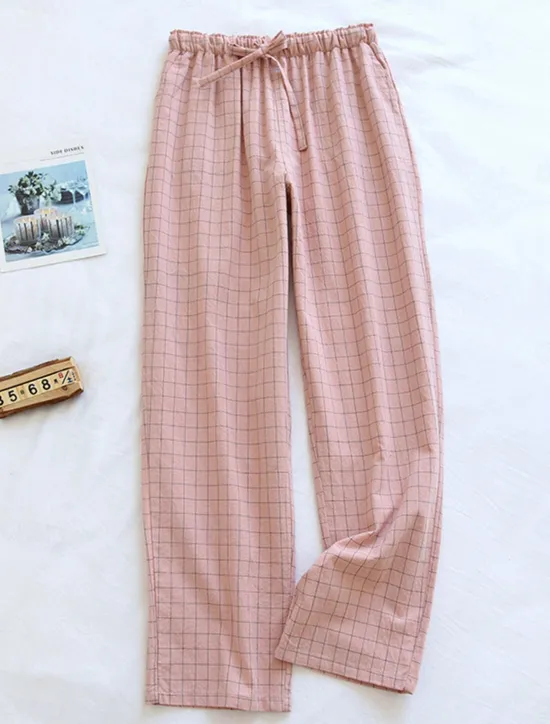 Hot Women's Loungewear Pants Lounge Pants Grid / Plaid Fashion Casual Soft Home Street Daily Cotton Breathable Long Pant Elastic Waist Fall Winter Home Outfits Women Sleepwear