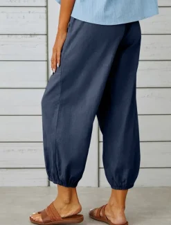 New Women's Loungewear Pants Lounge Pants Simple Casual Comfort Pure Color Pocket Elastic Waist Cotton Linen Pants Vacation Home Daily Black White Army Green Navy Blue Blue Summer Spring Fall Women Pants