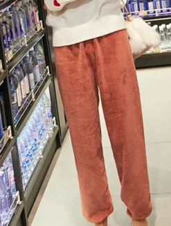 Online Women's Loungewear Pants Pure Color Warm Fashion Simple Home Daily Going out Coral Fleece Coral Velvet Pant Fall Winter Home Outfits Women Pants