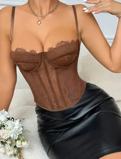 Discount Women's Loungewear Pure Color Corsets Carnival Party Valentine's Day Breathable Straps Sleeveless Lace Backless Summer Spring Home Outfits Women Shapewear