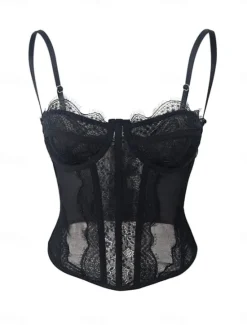 Discount Women's Loungewear Pure Color Corsets Carnival Party Valentine's Day Breathable Straps Sleeveless Lace Backless Summer Spring Home Outfits Women Shapewear