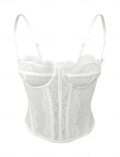 Discount Women's Loungewear Pure Color Corsets Carnival Party Valentine's Day Breathable Straps Sleeveless Lace Backless Summer Spring Home Outfits Women Shapewear