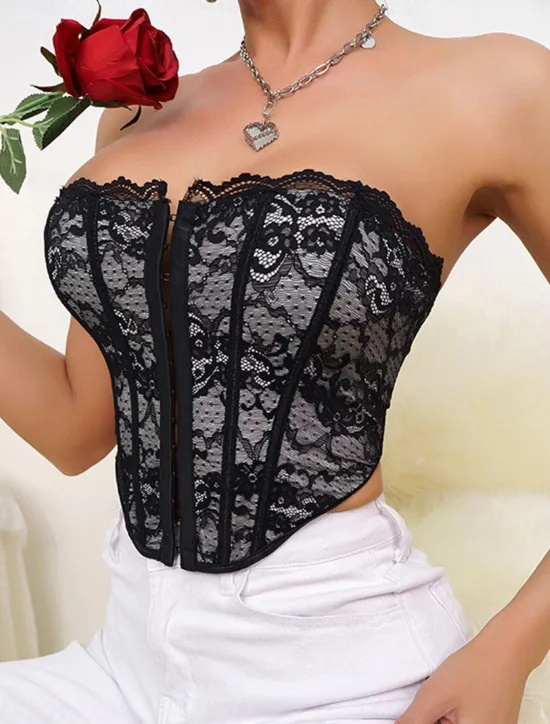 Best Women's Loungewear Pure Color Corsets Carnival Party Valentine's Day Breathable Bandeau Sleeveless Lace Backless Summer Spring Home Outfits Women Shapewear