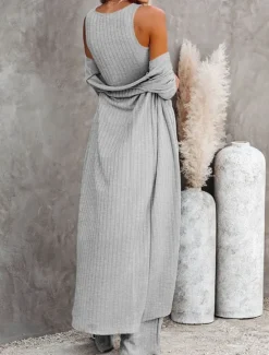 New Women's Loungewear Sets 3 Pieces Pure Color Fashion Comfort Street Daily Knit Breathable Crew Neck Long Sleeve Sweater Pant Elastic Waist Fall Winter Home Outfits Women Pajama-Setter