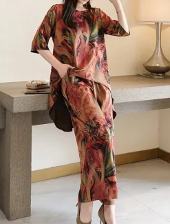 Hot Women's Loungewear Sets Flower Fashion Casual Comfort Street Daily Date Breathable Crew Neck Short Sleeve T shirt Tee Pant Pocket Summer Spring Home Outfits Women Pajama-Setter