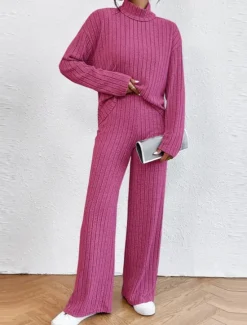 Women's Loungewear Sets Pure Color Casual Comfort Soft Home Street Daily Breathable High Neck Long Sleeve Sweater Pant Fall Winter Home Outfits Women Pajama-Setter