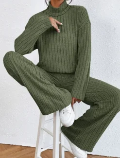Women's Loungewear Sets Pure Color Casual Comfort Soft Home Street Daily Breathable High Neck Long Sleeve Sweater Pant Fall Winter Home Outfits Women Pajama-Setter