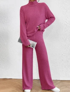Women's Loungewear Sets Pure Color Casual Comfort Soft Home Street Daily Breathable High Neck Long Sleeve Sweater Pant Fall Winter Home Outfits Women Pajama-Setter