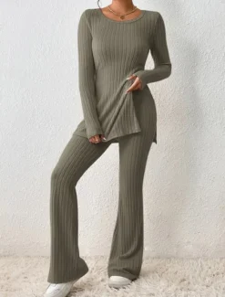 Sale Women's Loungewear Sets Pure Color Fashion Comfort Soft Home Daily Bed Breathable Crew Neck Long Sleeve Sweater Pant Fall Winter Home Outfits Women Pajama-Setter