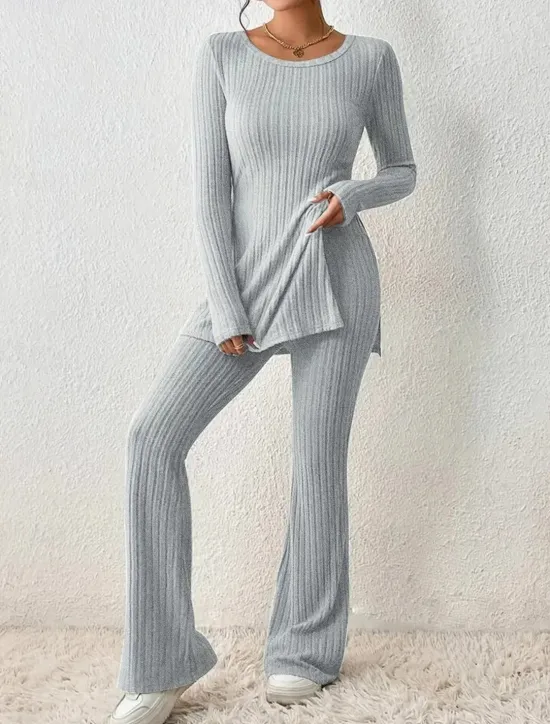 Sale Women's Loungewear Sets Pure Color Fashion Comfort Soft Home Daily Bed Breathable Crew Neck Long Sleeve Sweater Pant Fall Winter Home Outfits Women Pajama-Setter