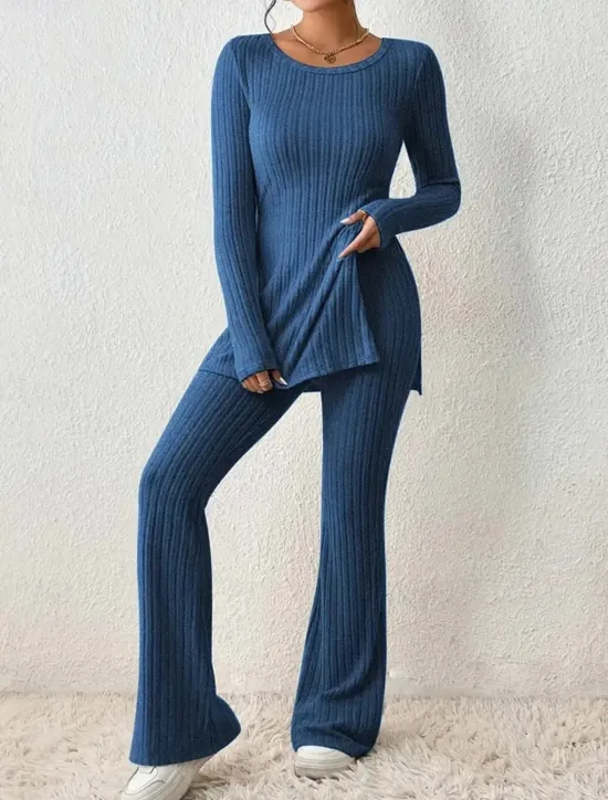 Sale Women's Loungewear Sets Pure Color Fashion Comfort Soft Home Daily Bed Breathable Crew Neck Long Sleeve Sweater Pant Fall Winter Home Outfits Women Pajama-Setter