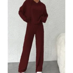 Women's Loungewear Sets Pure Color Fashion Basic Street Going out Airport Knit Breathable Hoodie Long Sleeve Hoodie Pant Fall Home Outfits Women Pajama-Setter