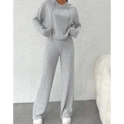 Women's Loungewear Sets Pure Color Fashion Basic Street Going out Airport Knit Breathable Hoodie Long Sleeve Hoodie Pant Fall Home Outfits Women Pajama-Setter