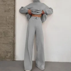 Best Women's Loungewear Sweatsuit Sets 2 Pieces Pure Color Fashion Casual Comfort Home Going out Airport Knit High Neck Long Sleeve Pullover Pant Fall Winter Home Outfits Women Pajama-Setter