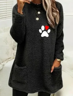 Discount Women's Loungewear Top Casual Comfort Cartoon Pocket Pullover Home Bed Long Sleeve Crew Neck Black White Pink Army Green Gray Fall Winter Women Hoodies & Sweatshirts