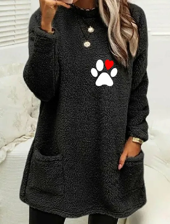 Discount Women's Loungewear Top Casual Comfort Cartoon Pocket Pullover Home Bed Long Sleeve Crew Neck Black White Pink Army Green Gray Fall Winter Women Hoodies & Sweatshirts