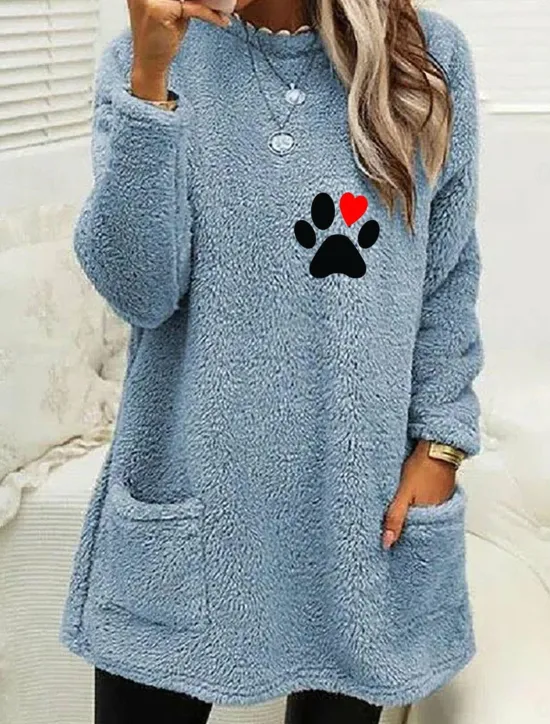 Discount Women's Loungewear Top Casual Comfort Cartoon Pocket Pullover Home Bed Long Sleeve Crew Neck Black White Pink Army Green Gray Fall Winter Women Hoodies & Sweatshirts
