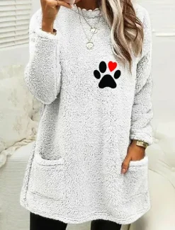 Discount Women's Loungewear Top Casual Comfort Cartoon Pocket Pullover Home Bed Long Sleeve Crew Neck Black White Pink Army Green Gray Fall Winter Women Hoodies & Sweatshirts