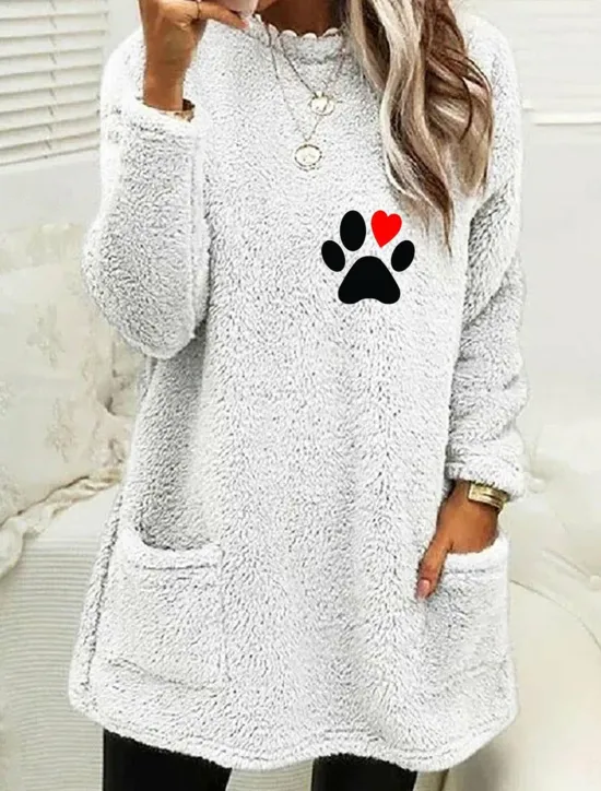 Discount Women's Loungewear Top Casual Comfort Cartoon Pocket Pullover Home Bed Long Sleeve Crew Neck Black White Pink Army Green Gray Fall Winter Women Hoodies & Sweatshirts