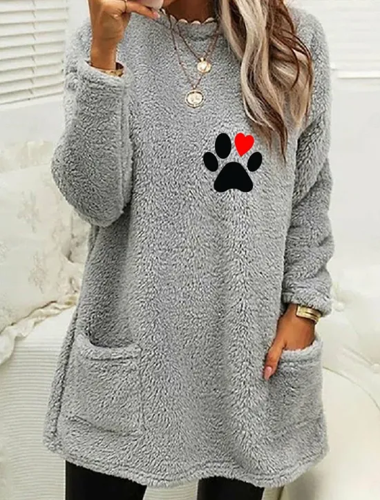 Discount Women's Loungewear Top Casual Comfort Cartoon Pocket Pullover Home Bed Long Sleeve Crew Neck Black White Pink Army Green Gray Fall Winter Women Hoodies & Sweatshirts