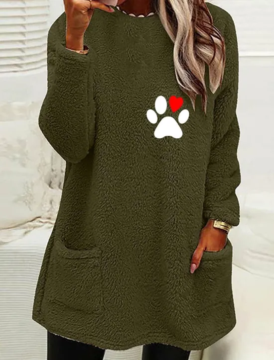Discount Women's Loungewear Top Casual Comfort Cartoon Pocket Pullover Home Bed Long Sleeve Crew Neck Black White Pink Army Green Gray Fall Winter Women Hoodies & Sweatshirts
