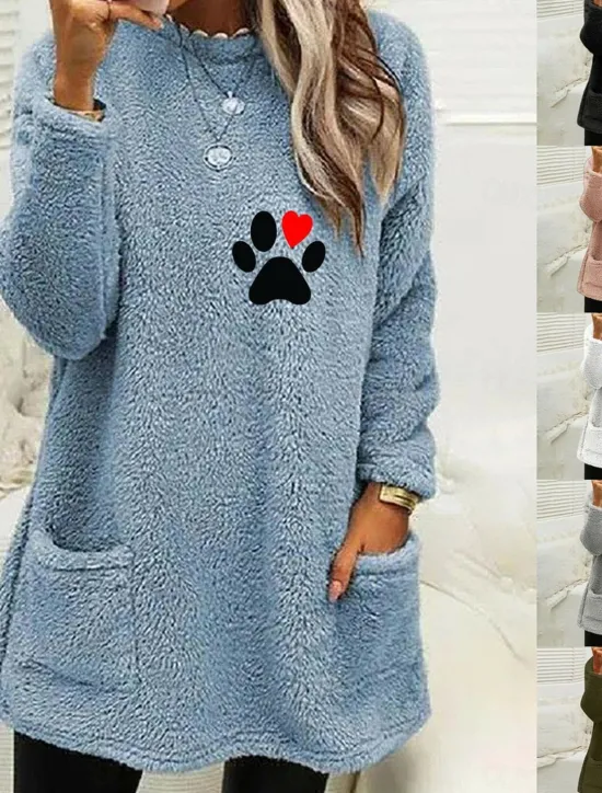 Discount Women's Loungewear Top Casual Comfort Cartoon Pocket Pullover Home Bed Long Sleeve Crew Neck Black White Pink Army Green Gray Fall Winter Women Hoodies & Sweatshirts